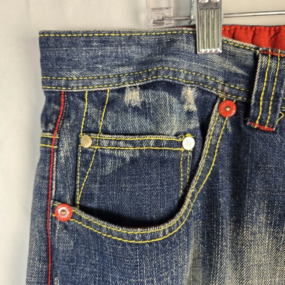 Vtg Y2K Massive Revolution Jean Cutoff Shorts Mens 40 Distress Baggy Embroidered